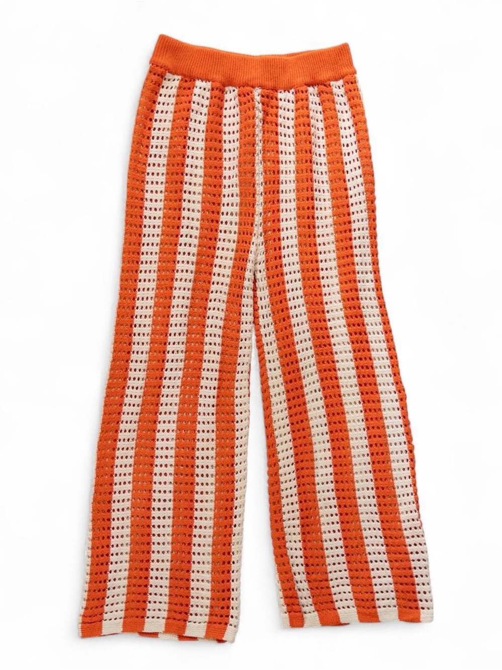 Crochet Orange & Cream Striped Pants - Size L